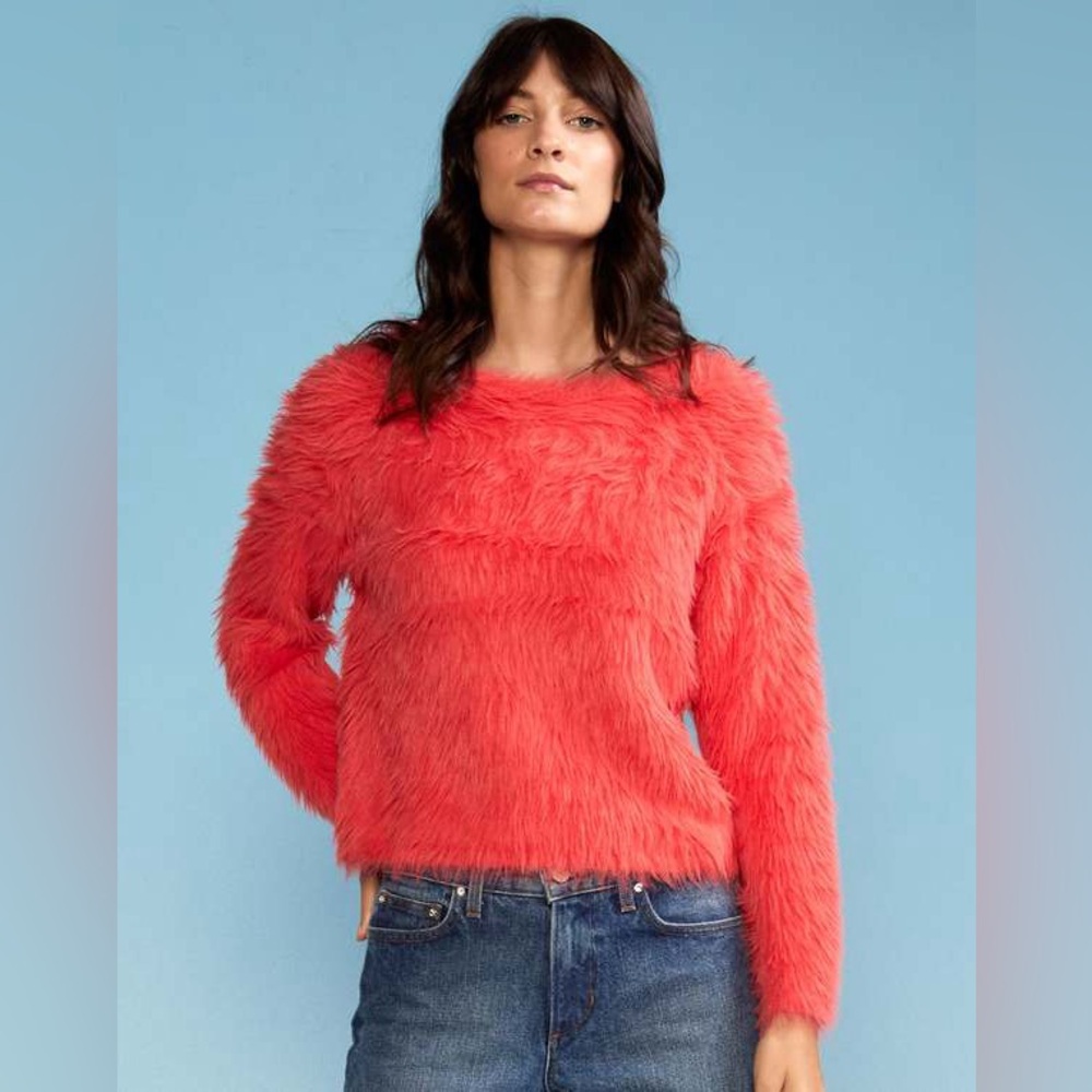 Cynthia Rowley Bright Coral Faux Fur Pullover